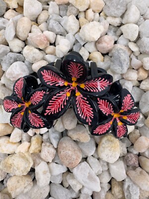 Hand Painted Hair Clip - Red 3 Flower