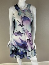 SL FASHIONS WOMENS PURPLE FLORAL HI NECK WORK CAREER SHIFT DRESS SIZE 14P
