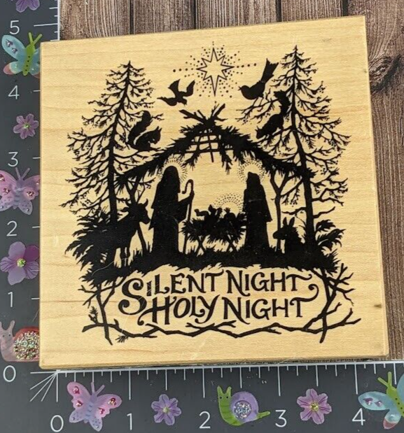 PSX Design Silent Night Holy Night Nativity Scene Rubber Stamp 1999
