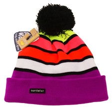 Turtle Fur Youth Girl's 7-12 Multi Color Knit Cuff Pom Beanie Striped