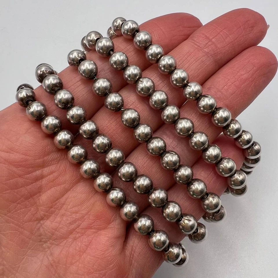 Collar Largo Colgante Vintage Plata de Ley 925 Unisex Cuentas Bola Brillante 62 gr Foto 4 de 4