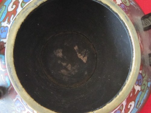 Antique Japanese Bronze Cloisonne Footed Censer Incense Burner With Foo Dog Lid - Picture 7 of 11