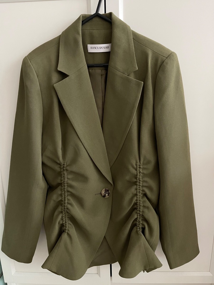 Bianca Spender Olive Crepe Satin Composition Jacket