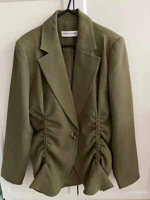 Bianca Spender Olive Crepe Satin Composition Jacket Australia