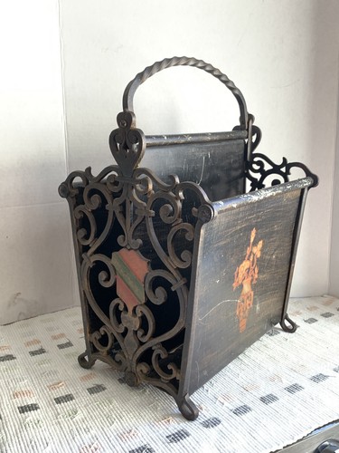 Vintage Wrought Iron Magazine Rack Art Deco Spanish Revival Antique Caddy Holder - Picture 12 of 12