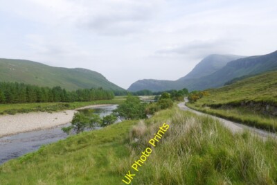 Photo 6x4 Strathmore River Dun Dornaigil (Broch) View downstream from Dun c2015