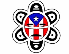 Taino White Sun with Puerto Rican Flag, Vinyl Waterproof Sticker, 4 Sizes