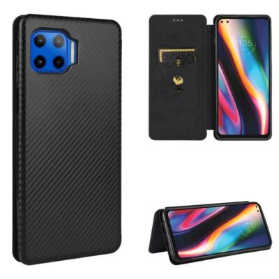 For Motorola One 5G Carbon Fiber Magnetic Protective Flip PU Leather Card Case