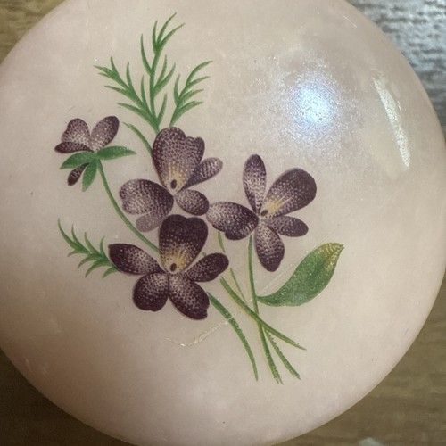 Caja de baratijas de alabastro genuina vintage tallada a mano hecha en Italia flores rosa - Imagen 7 de 8