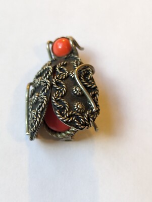 Estate Vintage Insect Bug Beetle Brooch Pin ORANGE Jelly Belly Jewelry WINGS