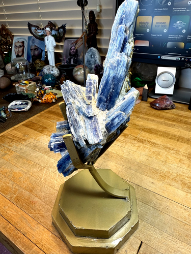 Kyanite Blue Crystal Gemstone Sculpted Natural Geodes On Custom Metal Stands 003 - Picture 7 of 13