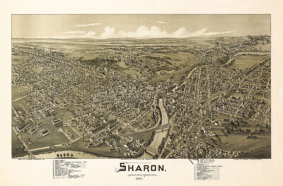 Panoramic Map of Sharon Pennsylvania 16x24