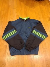 Adidas Vintage Windbreaker Jacket Teal Size M Big Logo On Back Athletic Sports