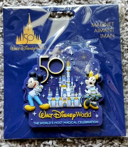 New Disney World Parks 50th Anniversary Cinderella Castle Mickey & Minnie Magnet