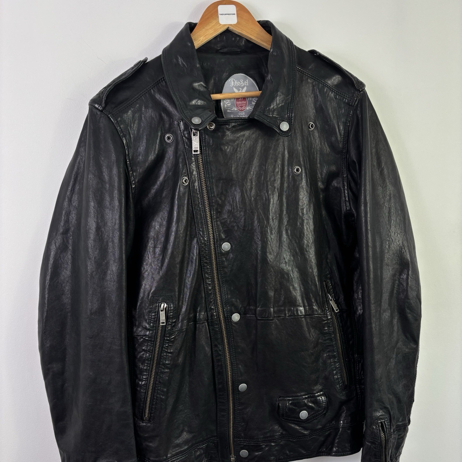 Diesel Leather Jacket Men’s Large Black Daytonafla Biker Sheep Leather Moto Rare image 8