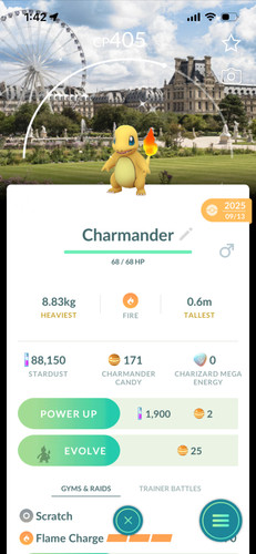 Shiny Charmander Paris Tuileries Garden Background | Pokémon GO | Mini PTC