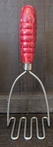 Vintage Red Handled Potato Masher-1940's