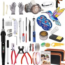 Stained Glass Starter Kit, Complete Stained Glass Making Kit with 100W Soldering