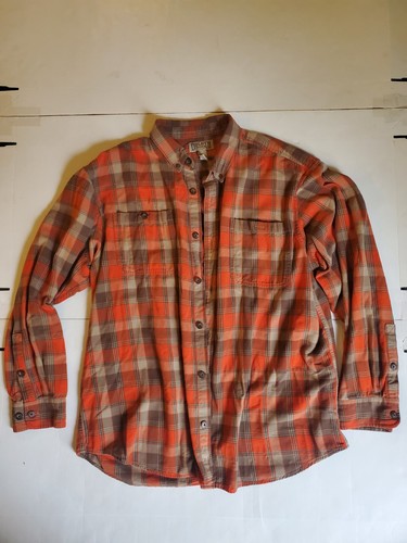 Duluth Trading Mens Size 2XL Flannel Shirt Button-Up Plaid Orange Tan Brown