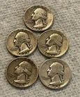 FIVE WWII ERA SILVER QUARTERS 1942, (2)1945, 1945S, 1946