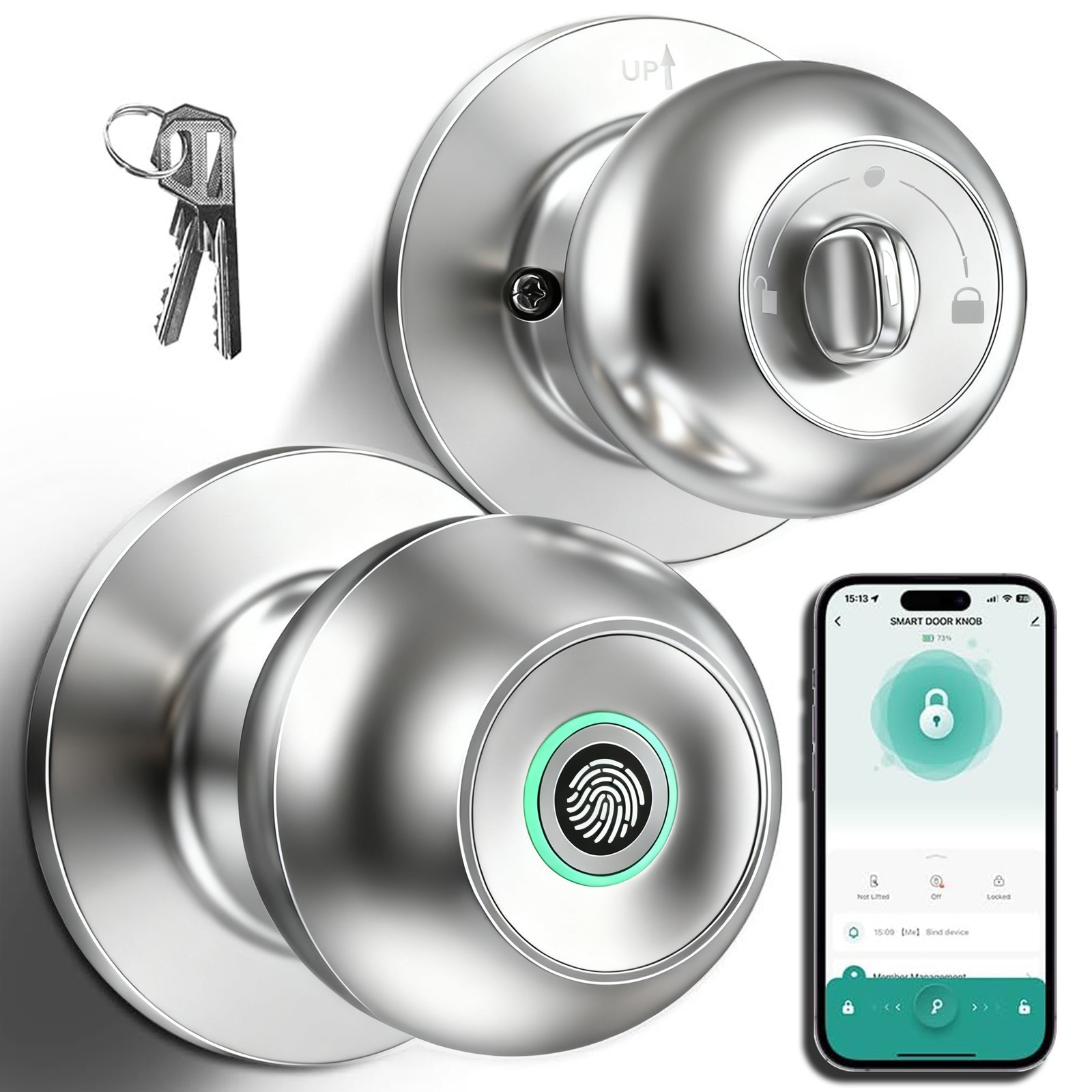 Multifunction Keyless Entry Smart Door Knob Lock Silent Fingerprint Auto App Key