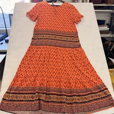 Orange Printed Maxi Dress Boho Ethnic Tiered Casual Women
