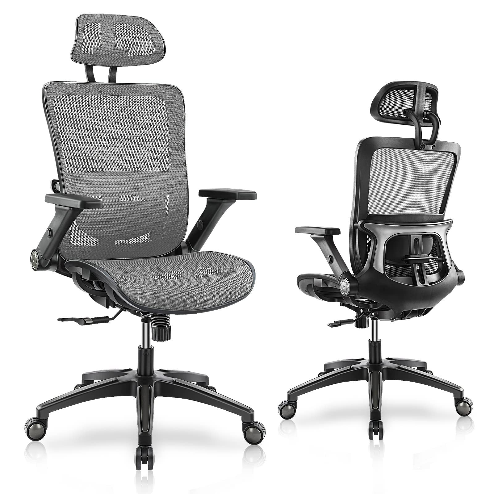 , High Back Mesh Office Chair With 4d Adjustable Flip-u...