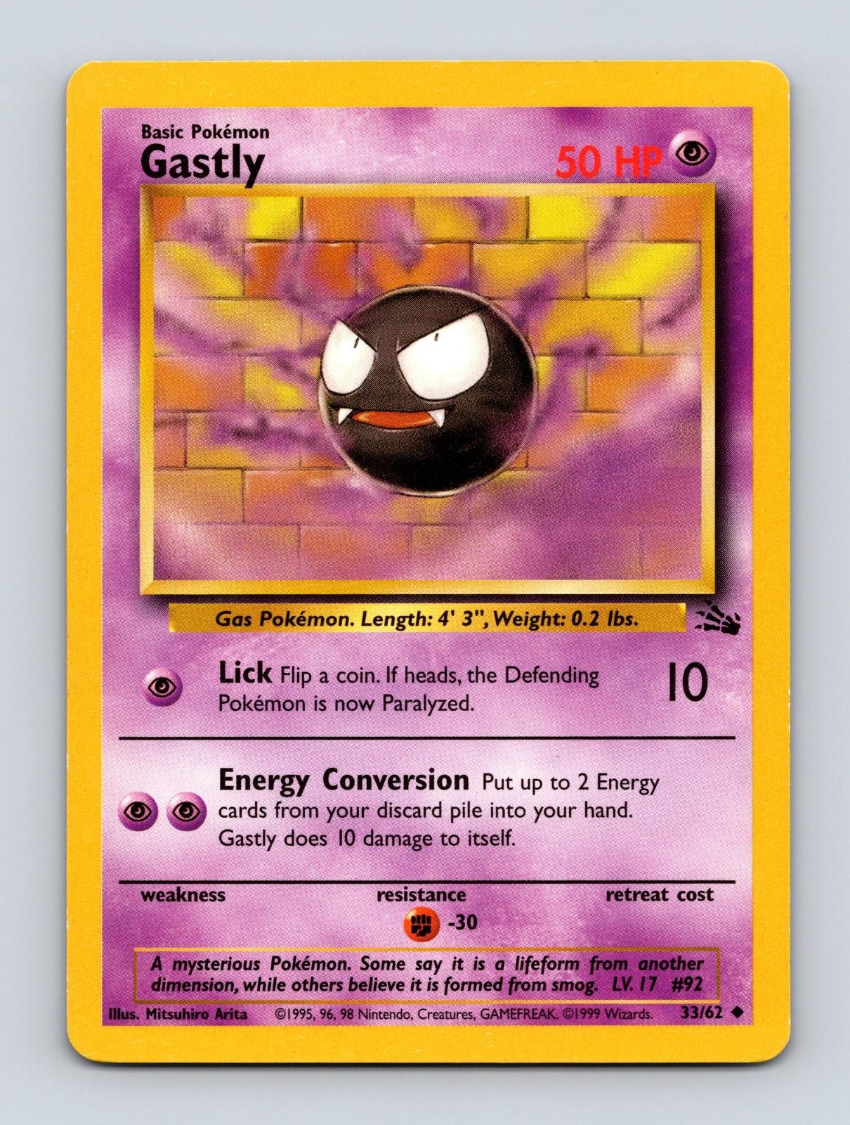 Gastly 33/62 Uncommon Fossil Pokemon Unlimited Moderately Played