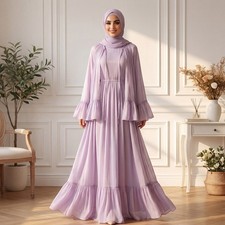 2 Piece Set Muslim Women Abaya Long Maxi Dress Robe Coat Dubai Kaftan Party Gown