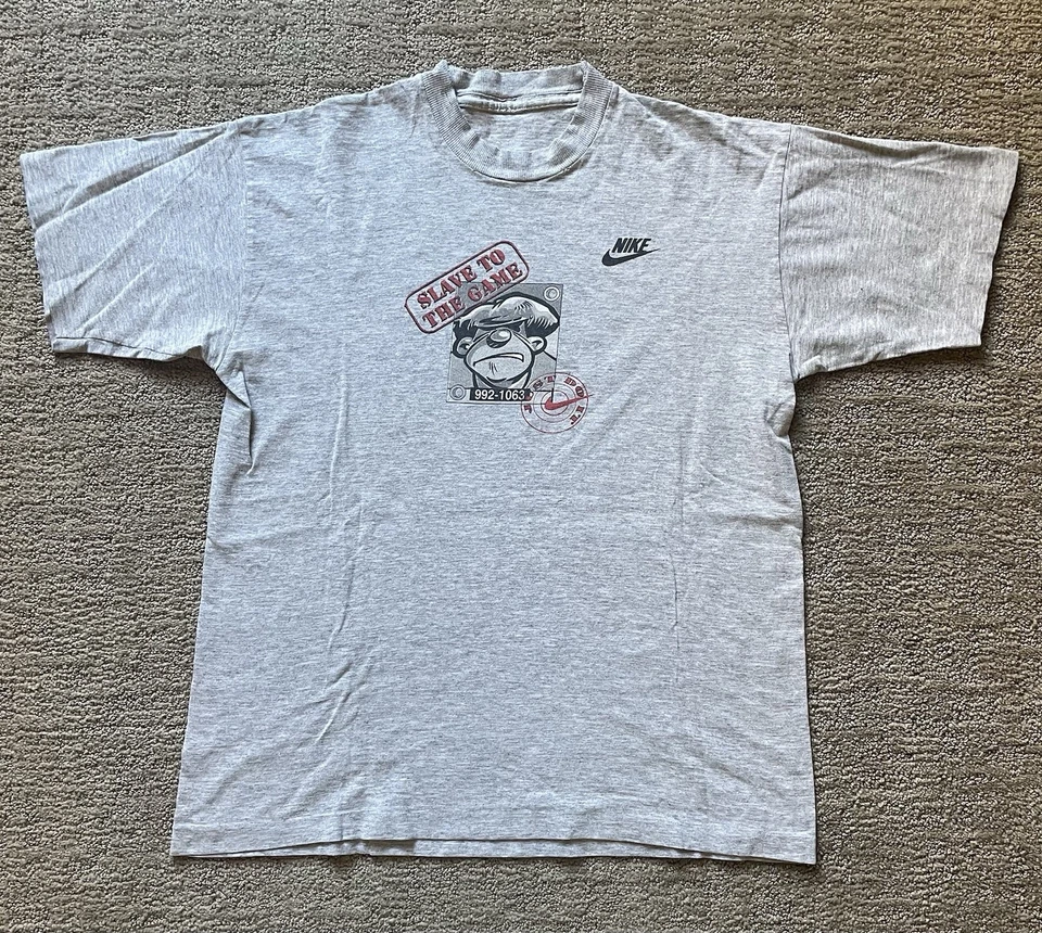 Vintage 90s Nike Soccer Football Slave To The Game Single Stitch T-shirt Grey - Image 3 of 4