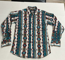 Vintage Panhandle Slim Men's Geometric western Long Sleeve Pearl snap Shirt L