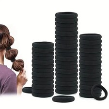 50PCS Black Hair Ties for Women No Damage Elastic Hair Bands for Thick hair
