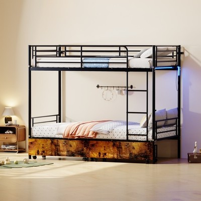 Twin Over Twin/Full Over Full Separatable Metal Bunk Bed w/ 2 Drawers & USB Port