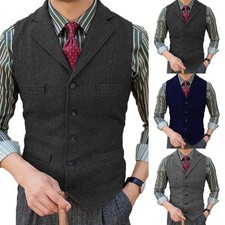 For Classic Men's Vintage Notch Lapel Suit Vest Slim Retro Tweed Waistcoat
