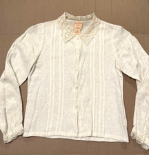 VTG Cornelloki long sleeve button up shirt lace collar ivory size 9/10