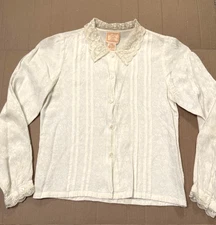 VTG Cornelloki long sleeve button up shirt lace collar ivory size 9/10