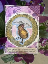 ACEO Carte Art Peinture Média Mixte Originale, 2,5" x 3,5" Poussins/Pâques