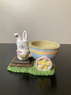 The Original S'mores Midwest White Easter Bunny Rabbit w/ Blue Egg Barrow Cart
