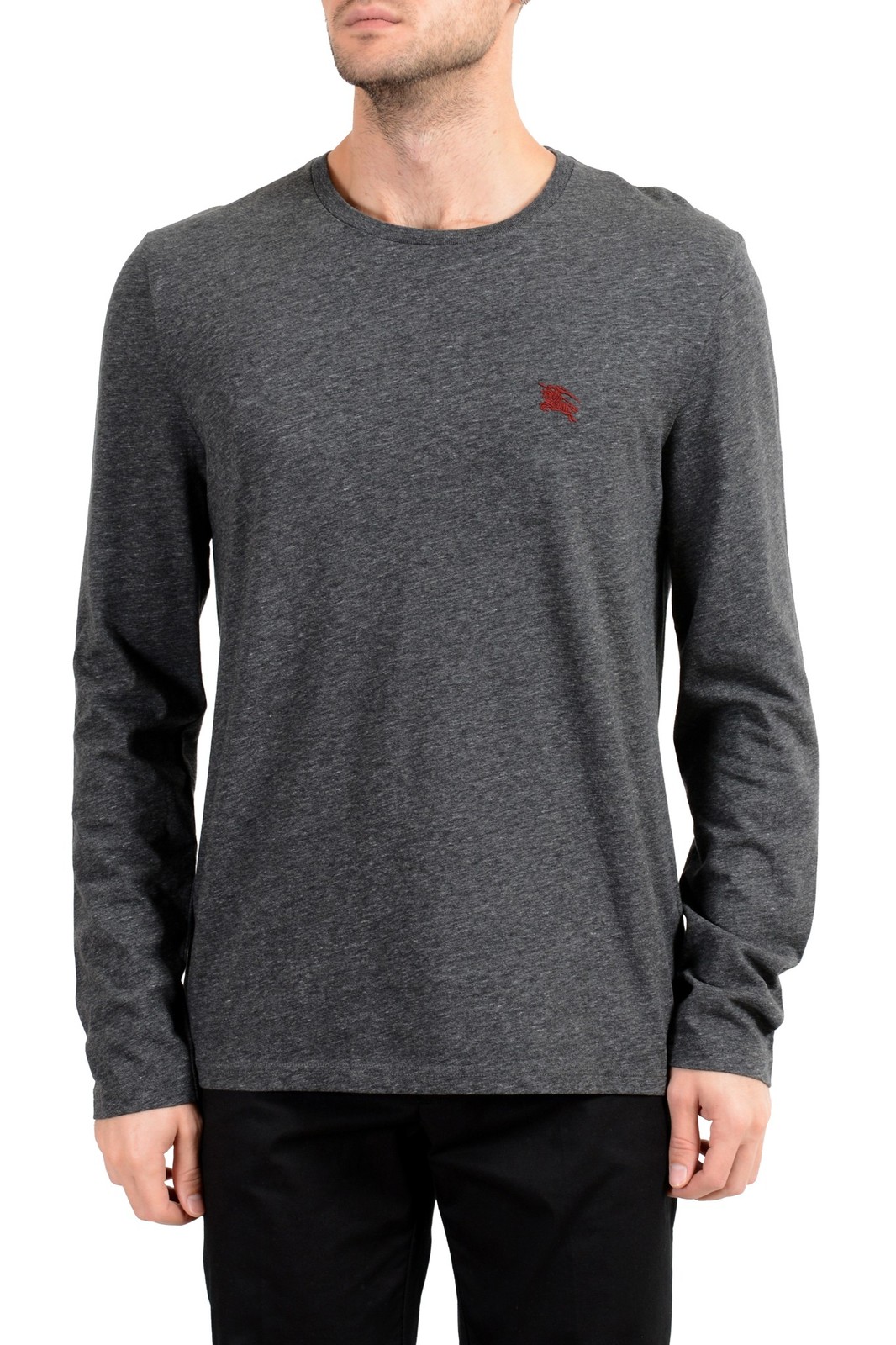 Мужская серая футболка Burberry с длинным рукавом и круглым вырезом горловины