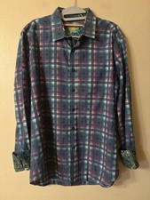 Robert Graham Flip Cuff Long Sleeve Button Up Shirt Size L Multicolor Checks