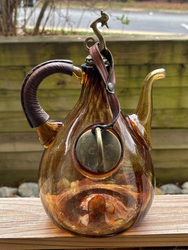 Decanter vino vintage italiano in vetro dorato con tasca ghiaccio e drago finale DIFETTO - Foto 2 di 24