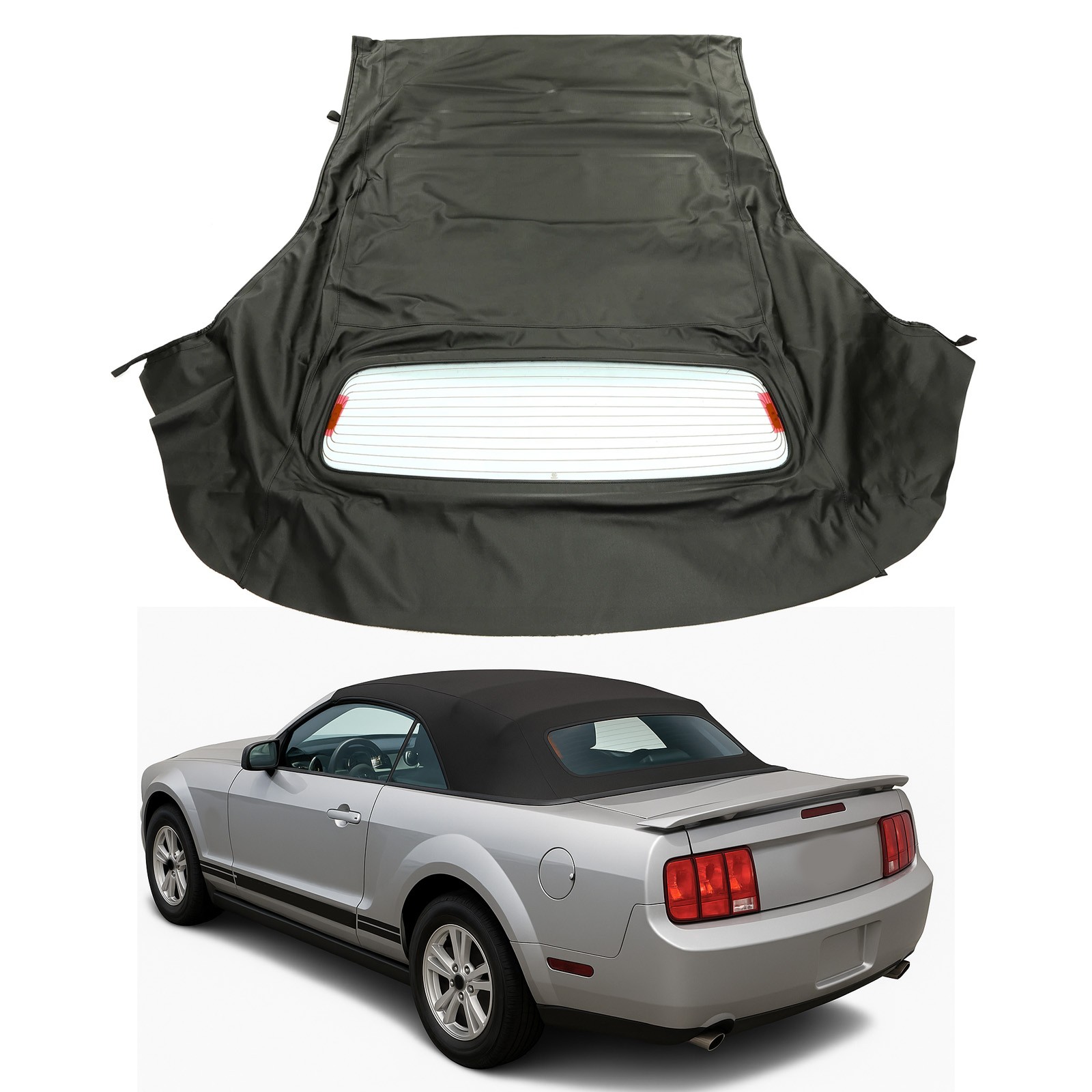 For Ford Mustang 2005-2014 Black Convertible Soft Top w/Heated Glass Window