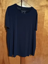 SUSAN GRAVER LIQUID KNIT NAVY BLUE CREW NECK TOP 2X EXCELLENT