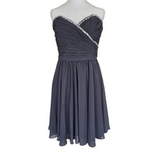 Mori Lee Charcoal Strapless Ruched Sweetheart Dress Rhinestones Formal Y2K Hoco