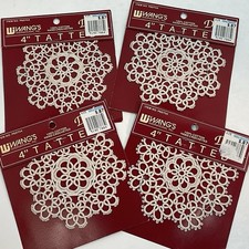 Lot of 5 100 Cotton 4  Hand Crocheted Tatted Lace Doily New Old Stock Beige VTG