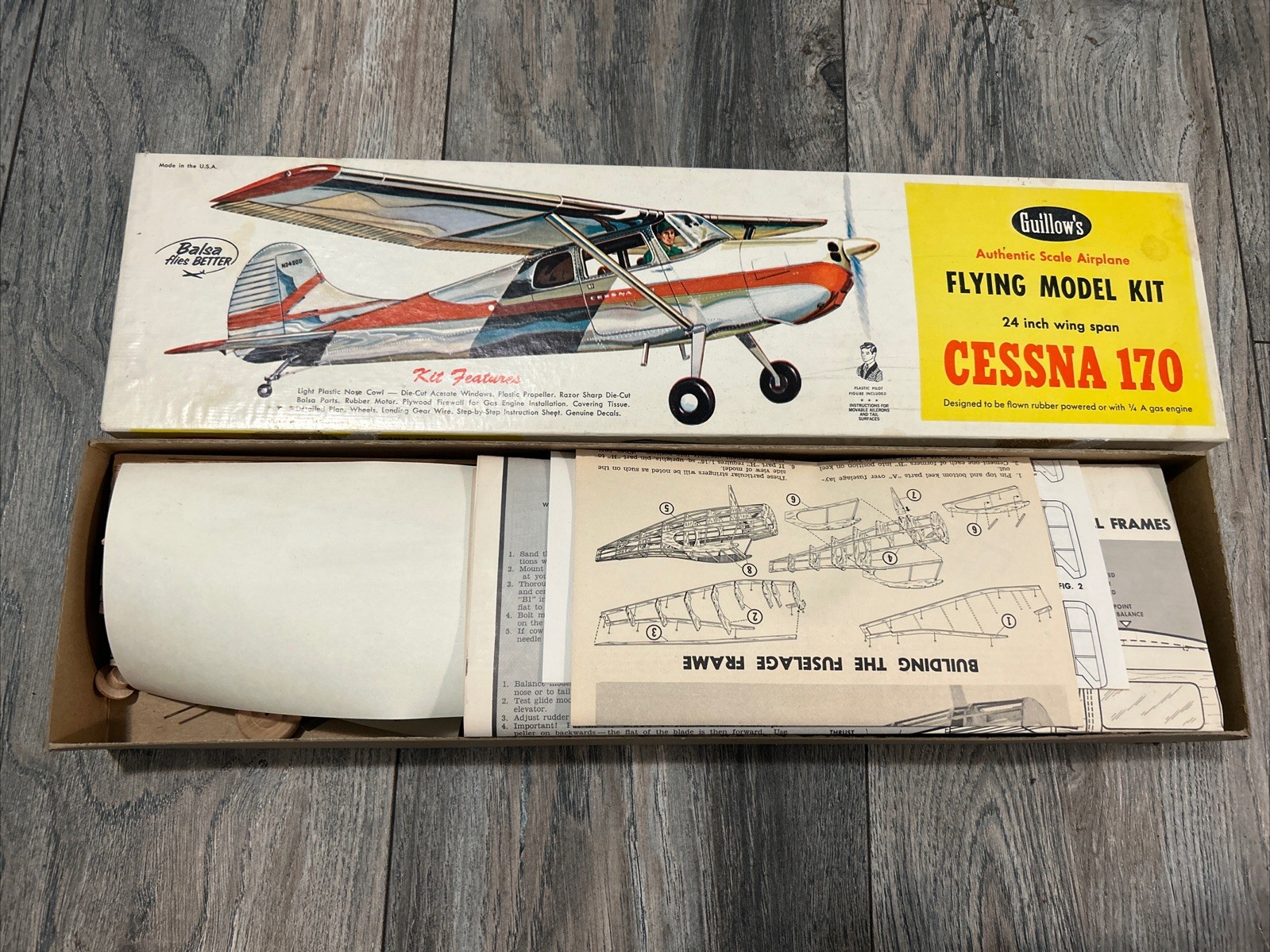 1961 GUILLOWS CESSNA 170 BALSA WOOD MODEL AIRPLANE KIT #302 J New Open Box