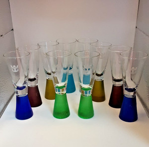 Set of 10 Vintage ROYAL CARIBBEAN Cordial/Shot Glasses Honeycomb Base 5 Colors