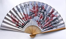 Vintage Large Asian Japanese-Style Wall Art Fan - 64" x 35" - Cherry Blossom