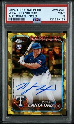 2024 Topps Sapphire RC Wyatt Langford Gold Auto /50 PSA 9 Rangers #CSAWL Rookie