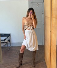 Cottage core white vintage midi skirt, Romantic handmade eyelet fabric skirt